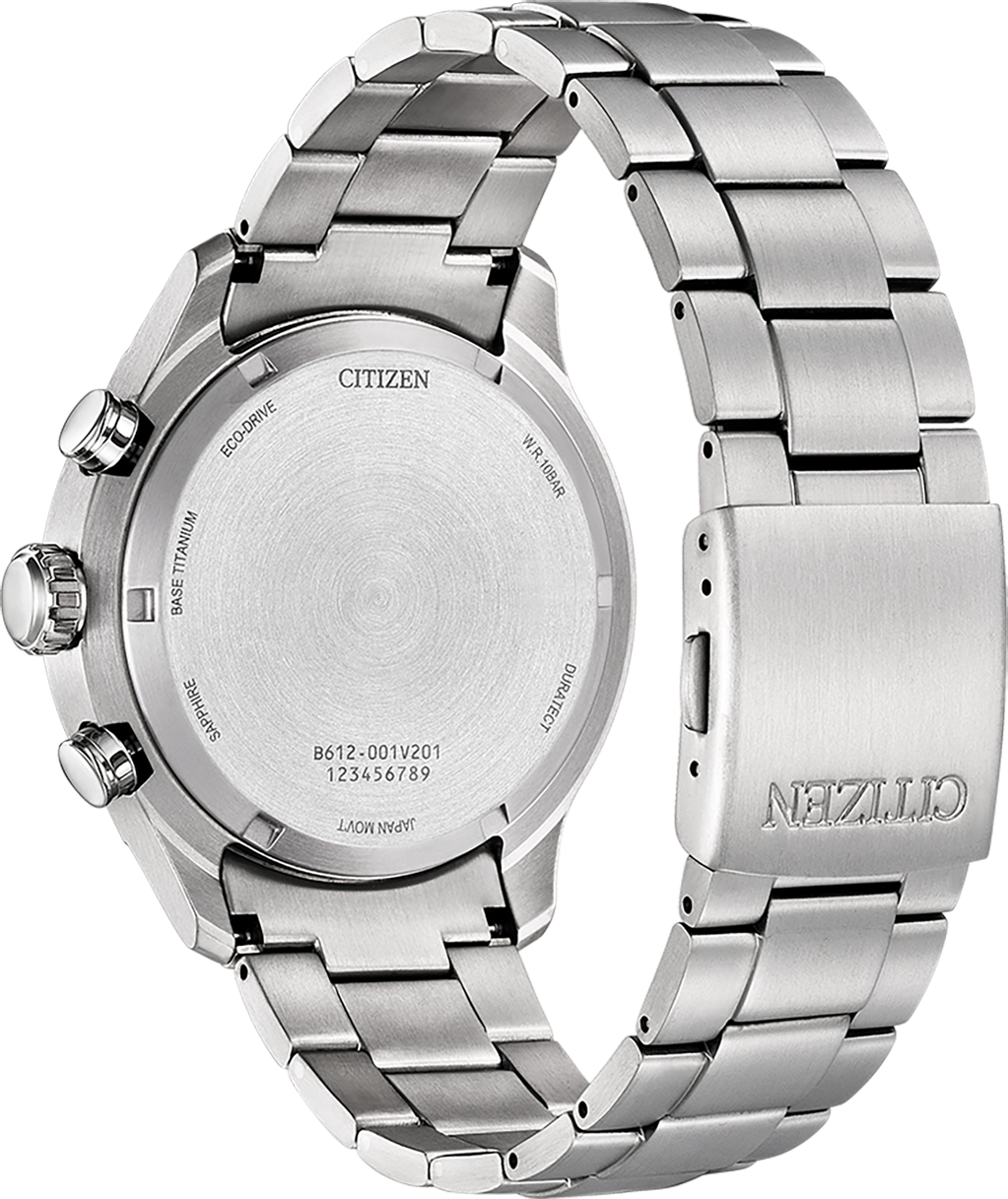 Citizen Citizen Horloge CA0810-88X Titanium Eco-drive Chronograaf Saffier Glas 100m Waterdicht met Zwarte Wijzerplaat 44mm Zilver