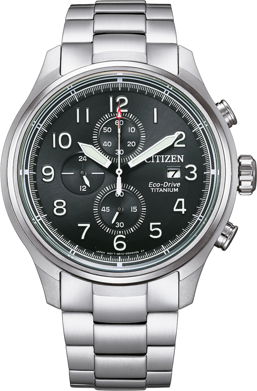 Citizen Citizen Horloge CA0810-88X Titanium Eco-drive Chronograaf Saffier Glas 100m Waterdicht met Zwarte Wijzerplaat 44mm Zilver