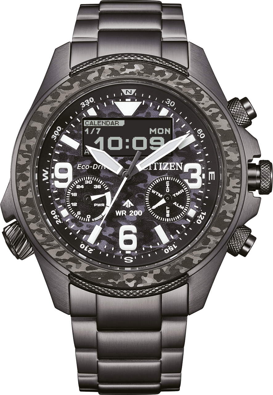 Citizen Citizen Horloge JV1008-63E Promaster Eco-Drive Saffierglas 200m Waterdicht Staal Gun Metal Analoog Digitaal Limited Edition 44mm Donkergrijs
