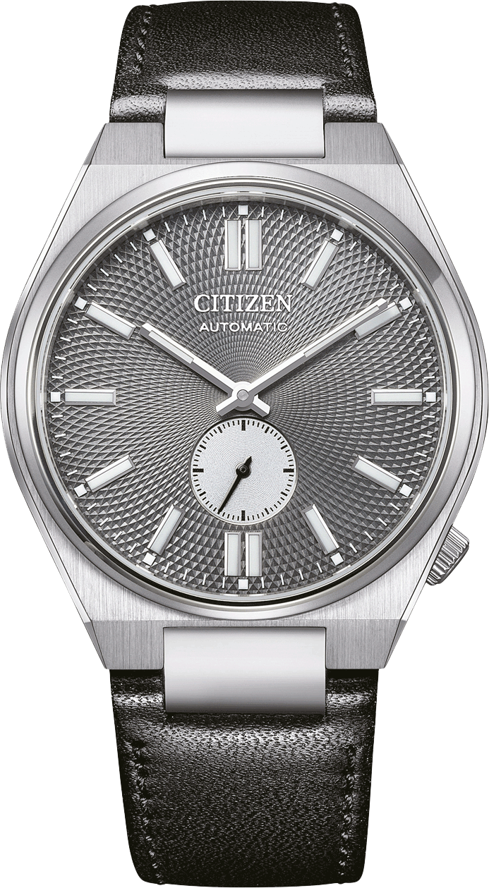 Citizen Citizen Horloge NK5010-01H Tsuyosa Staal Automaat 50m Waterdicht Grijze Wijzerplaat en met Zwarte Leren Horlogeband 40mm Zwart