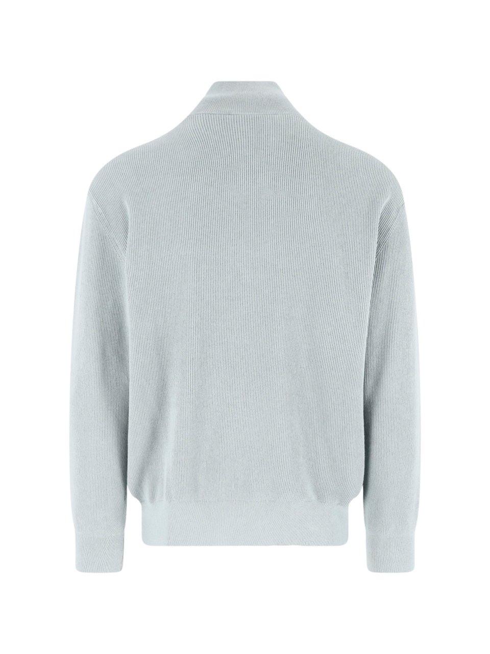 Closed Half-Zip Knit Sweater with High Collar and Ribbed Texture Blauw