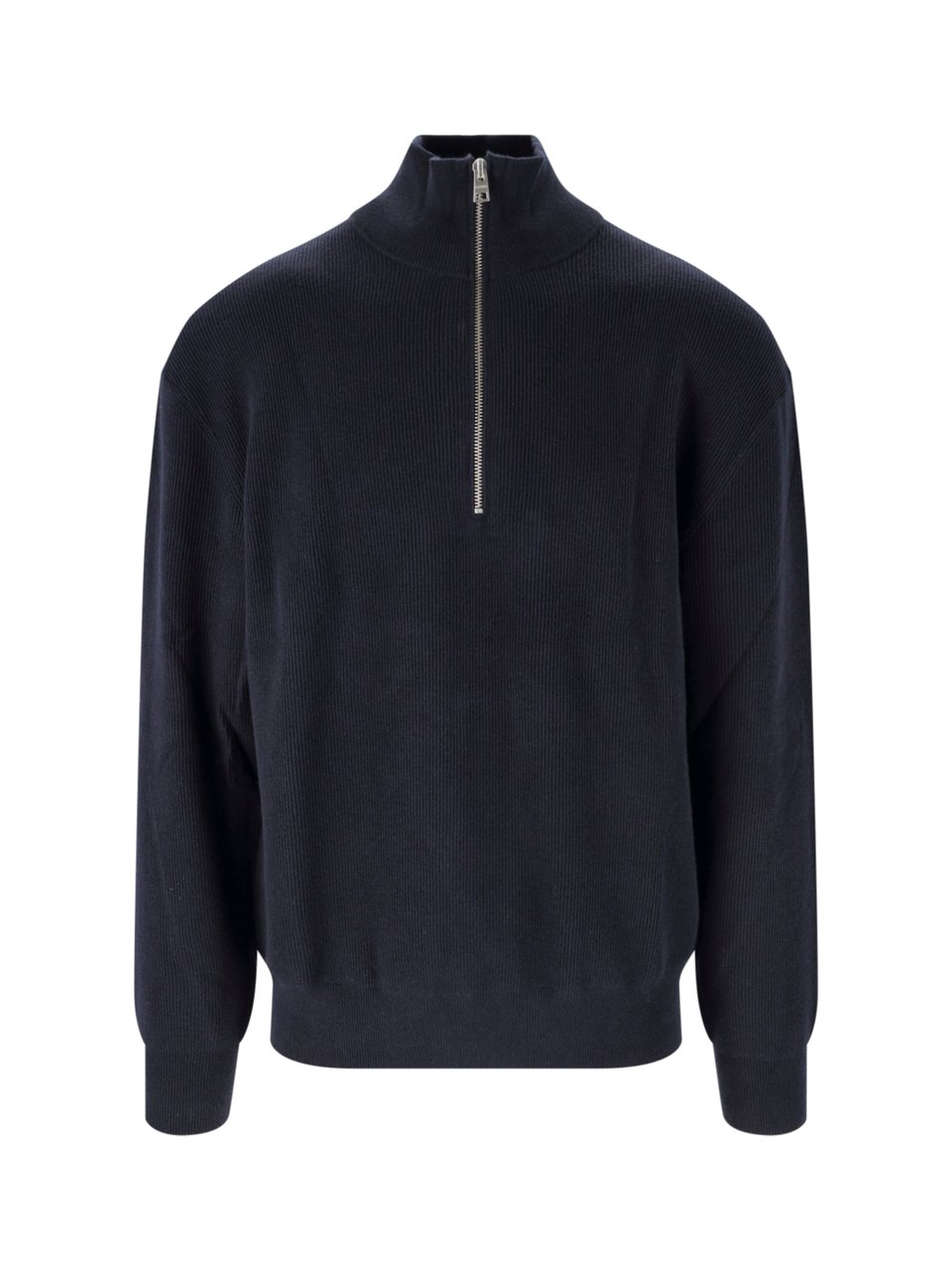 Closed Dark Blue Cotton Blend Knit Pullover With Half-Zip Closure Blauw