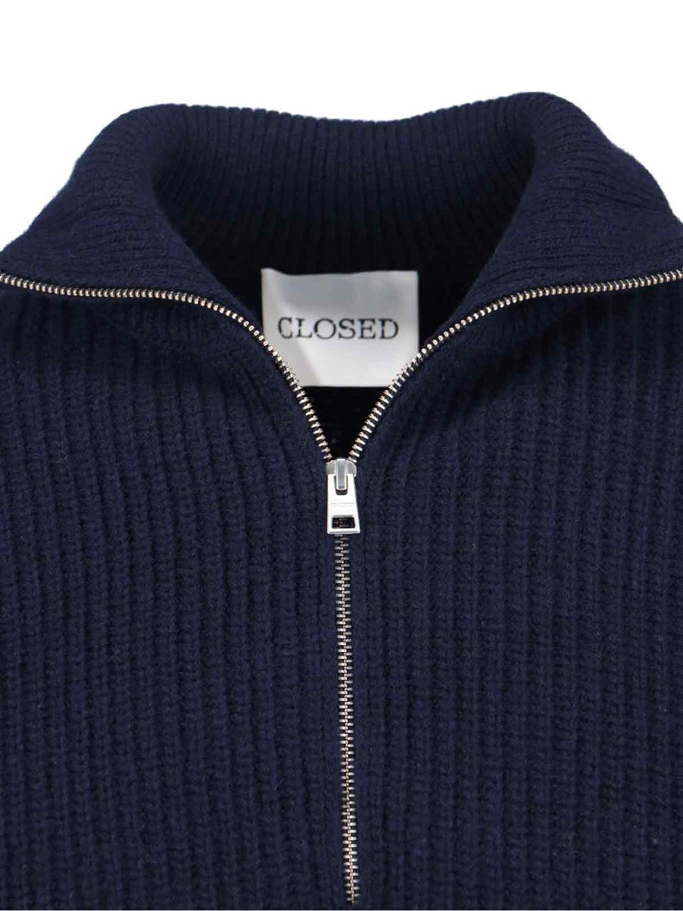 Closed Navy Blue High-Neck Ribbed Wool Sweater Blauw