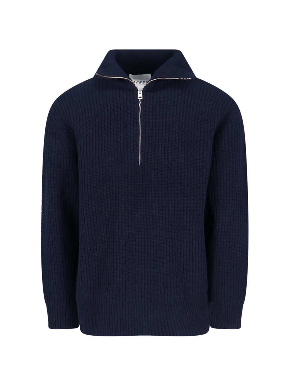Closed Navy Blue High-Neck Ribbed Wool Sweater Blauw
