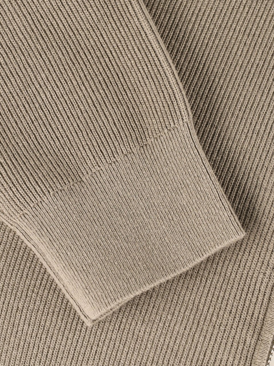 Closed Ribbed Knit Sweater With High Collar And Full Zipper Closure Neutraal