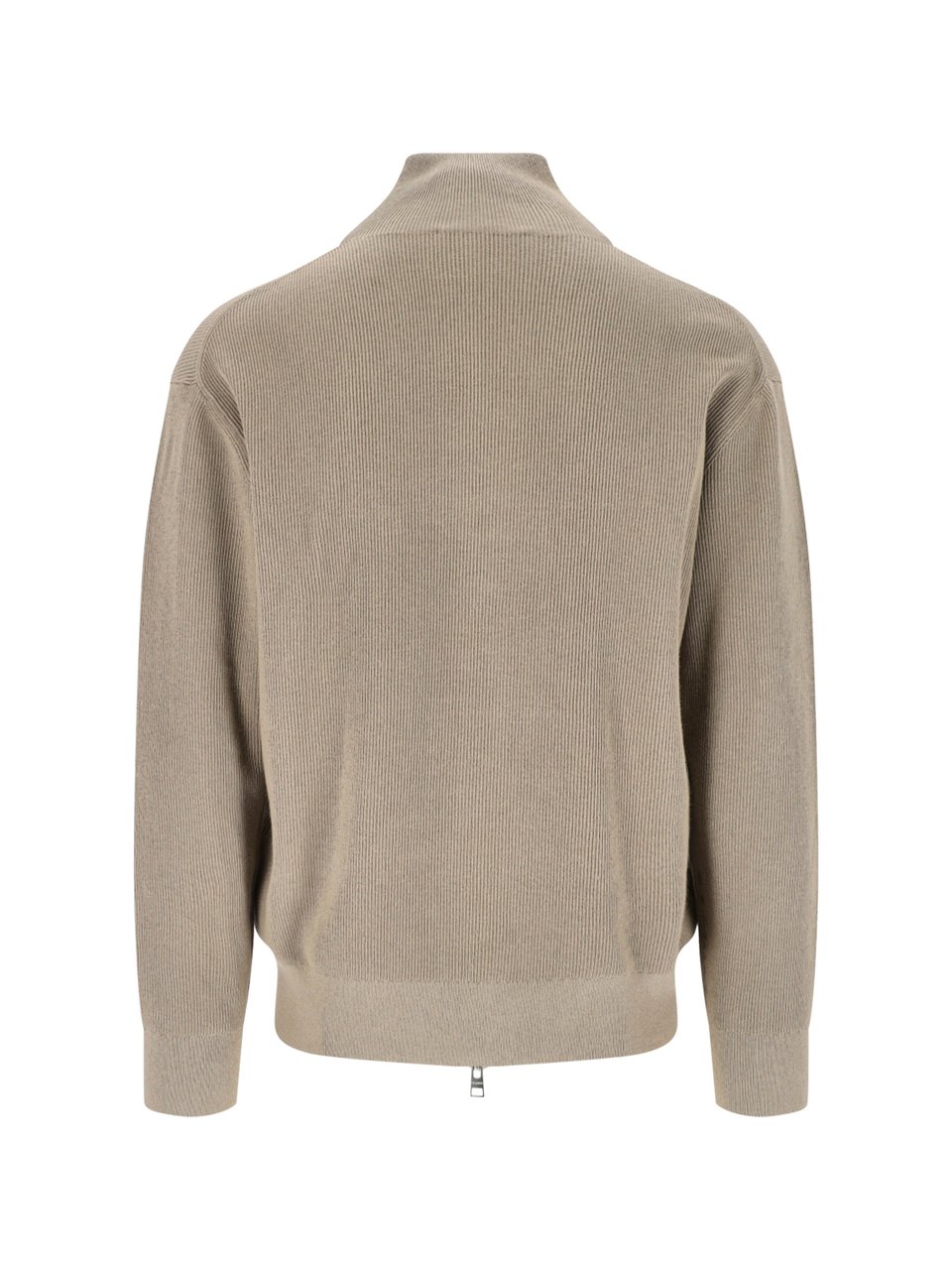 Closed Ribbed Knit Sweater With High Collar And Full Zipper Closure Neutraal
