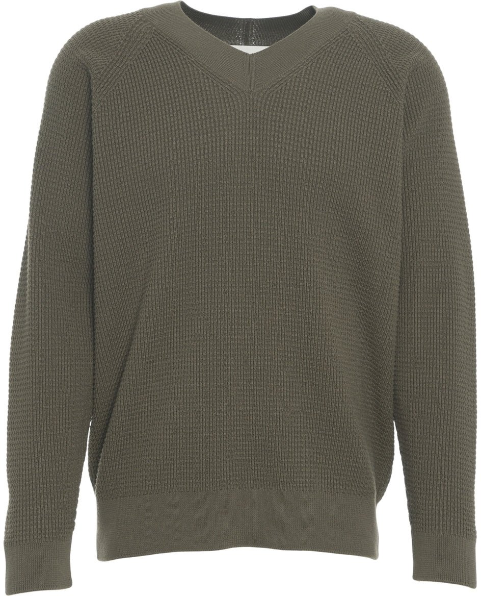 Closed Knit sweater with V-neck Groen
