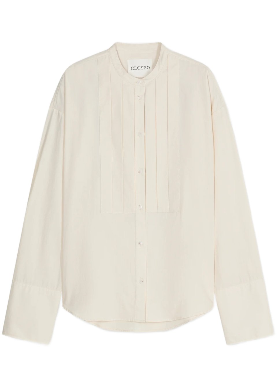 Closed Relaxed Fit Blouse with Vertical Pleats and Band Collar Neutraal