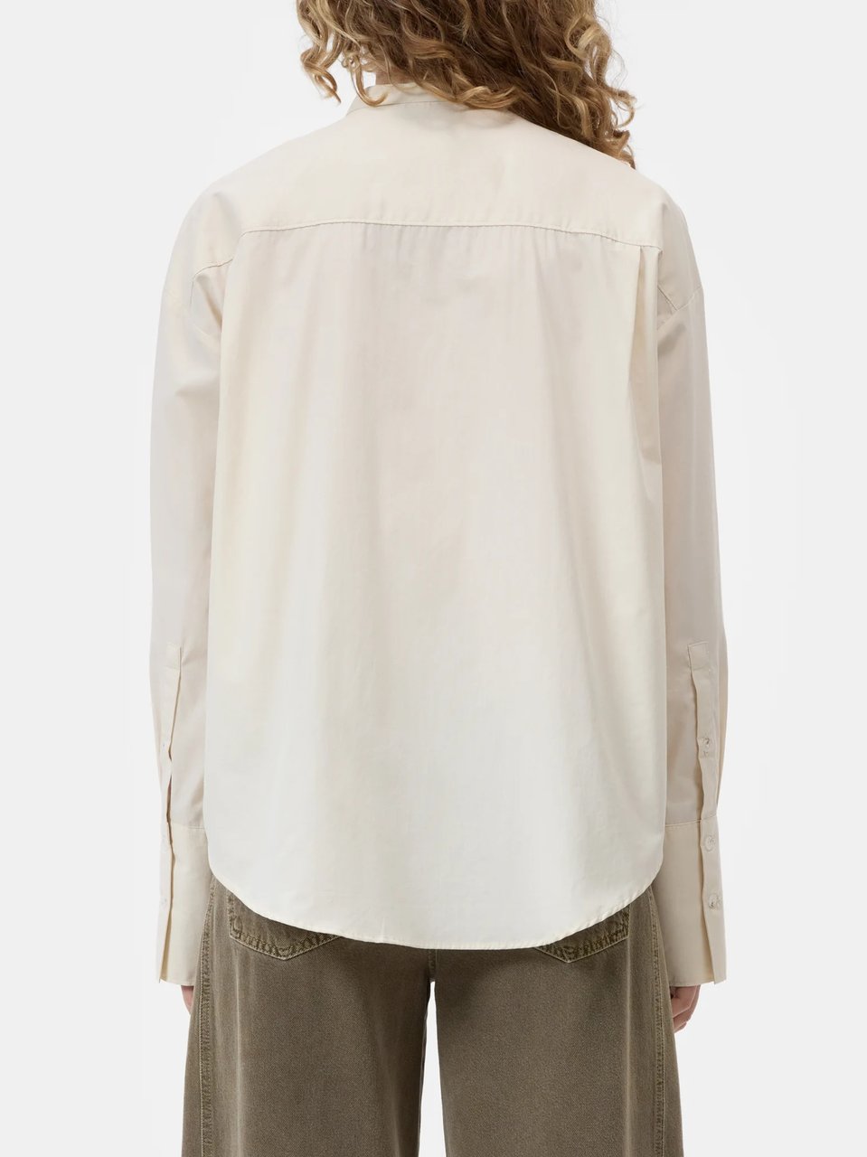 Closed Relaxed Fit Blouse with Vertical Pleats and Band Collar Neutraal