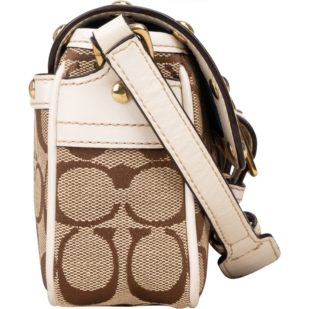 Coach Coach Monogram Signature Canvas Hampton Studded Demi Flap Crossbody Bag Bruin