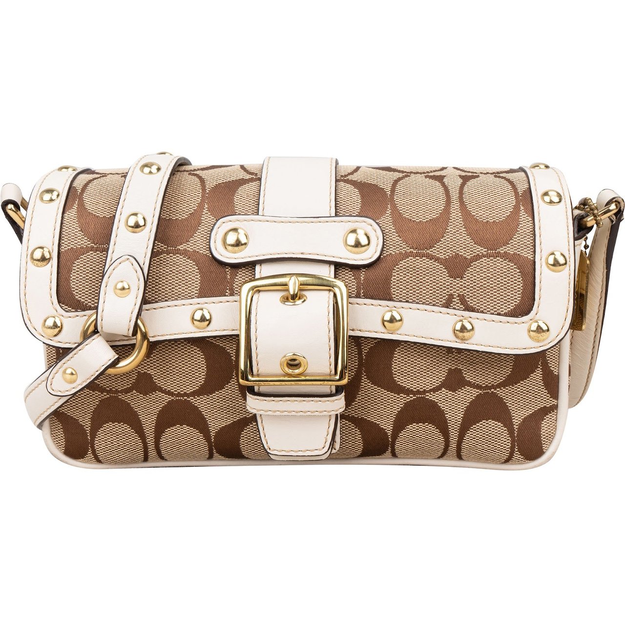 Coach Coach Monogram Signature Canvas Hampton Studded Demi Flap Crossbody Bag Bruin