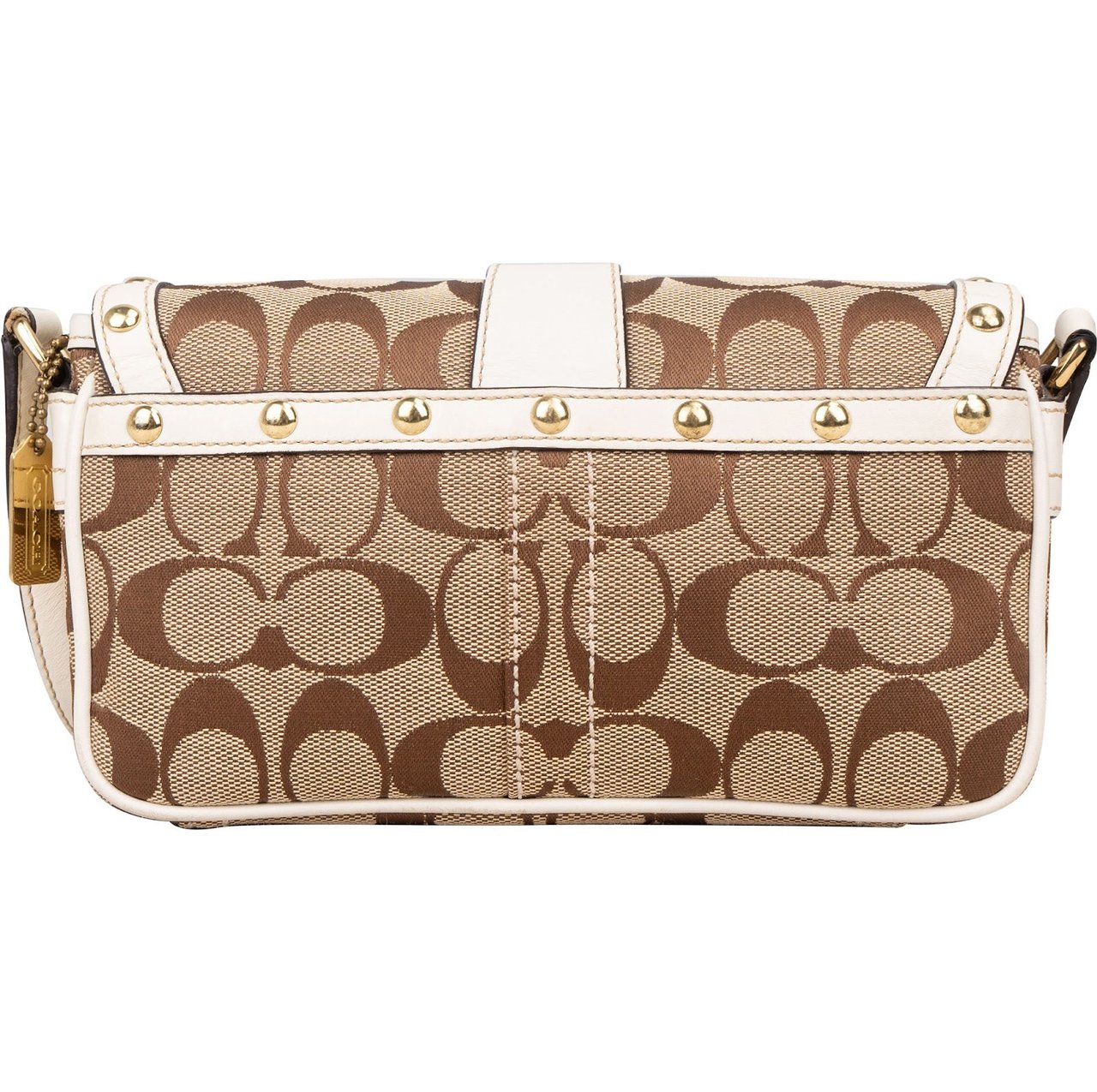 Coach Coach Monogram Signature Canvas Hampton Studded Demi Flap Crossbody Bag Bruin