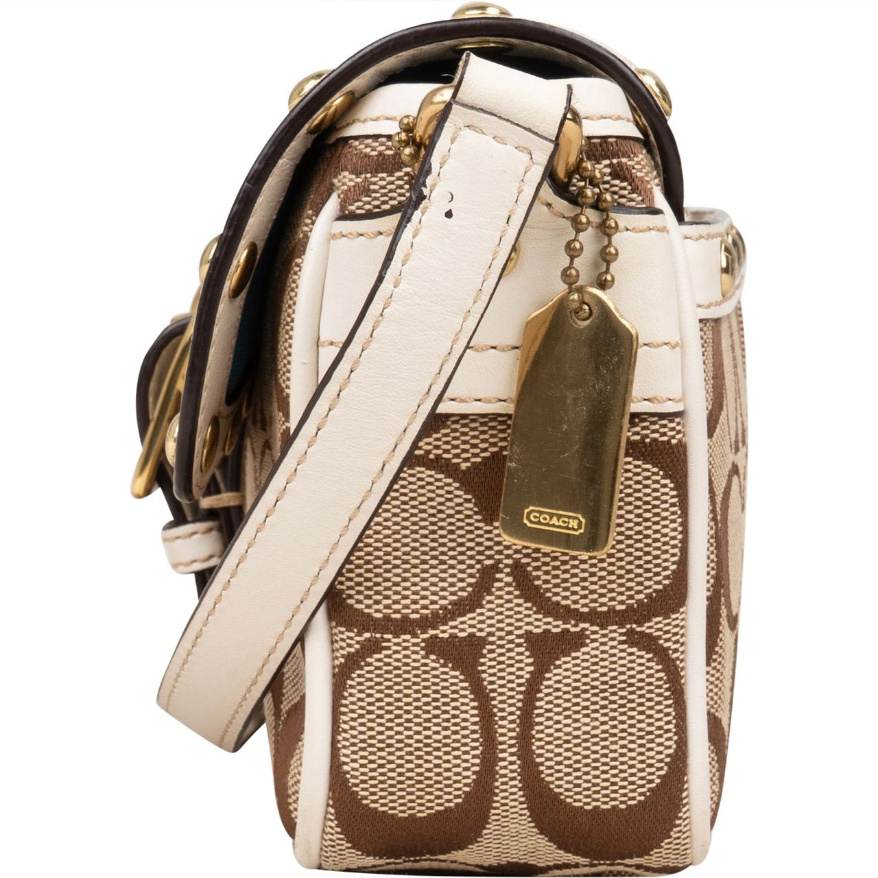 Coach Coach Monogram Signature Canvas Hampton Studded Demi Flap Crossbody Bag Bruin