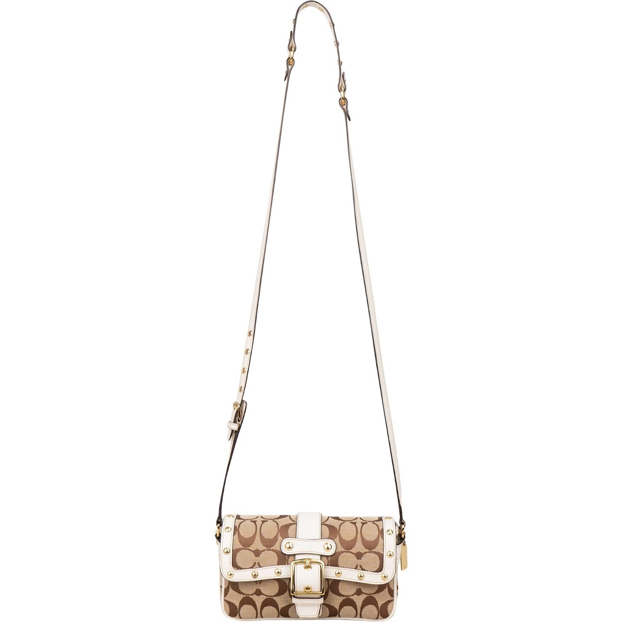 Coach Coach Monogram Signature Canvas Hampton Studded Demi Flap Crossbody Bag Bruin