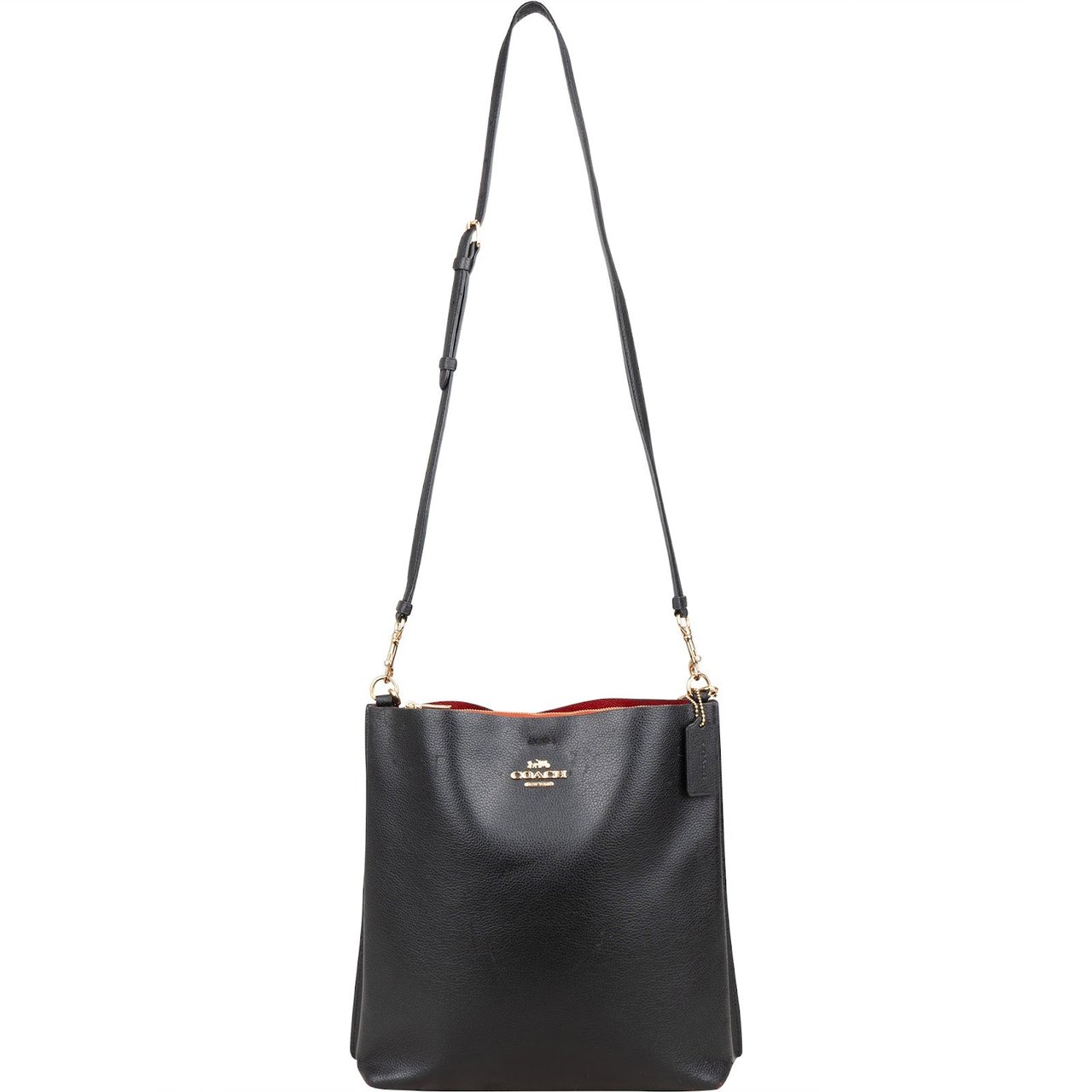 Coach Coach Pebbled Leather Mollie Bucket Shoulder Bag Zwart