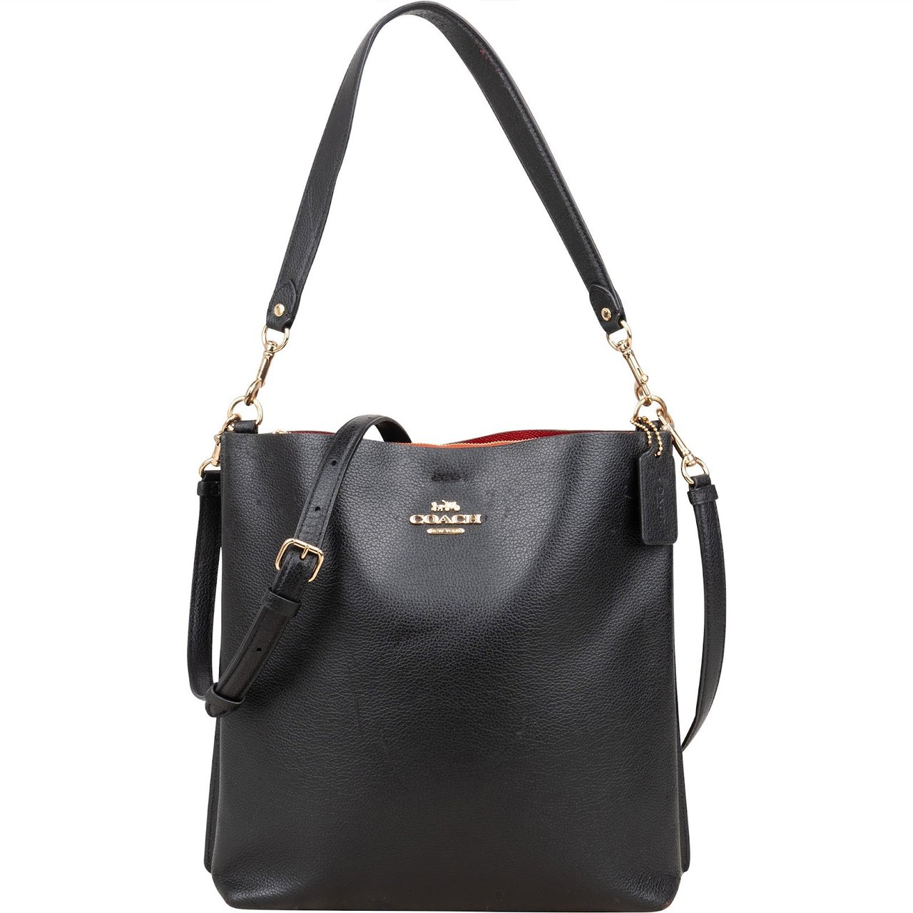 Coach Coach Pebbled Leather Mollie Bucket Shoulder Bag Zwart