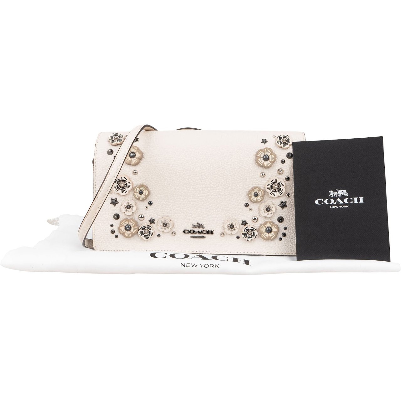 Coach Coach Pebbled Leather Tea Rose Applique Foldover Crossbody Bag Wit