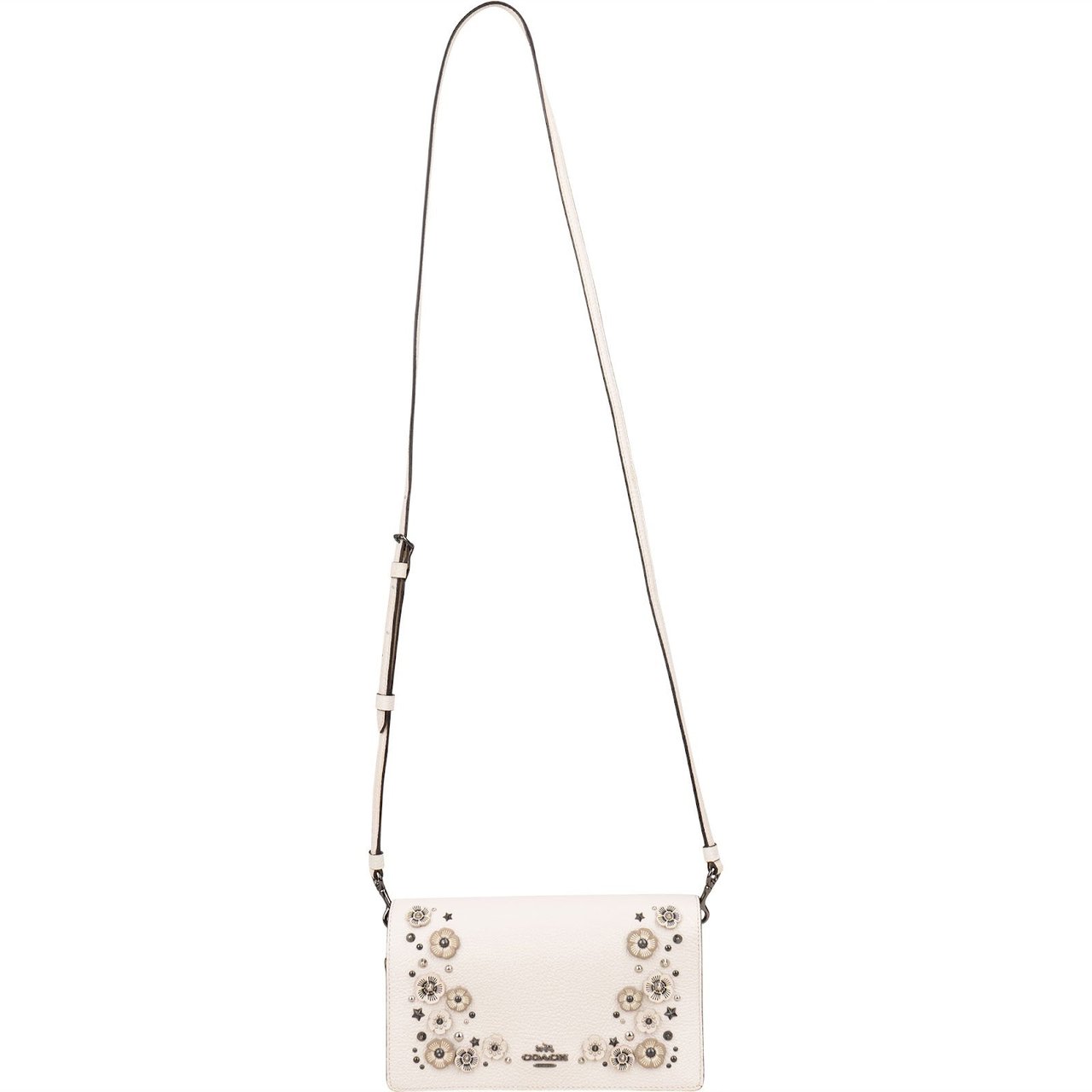 Coach Coach Pebbled Leather Tea Rose Applique Foldover Crossbody Bag Wit