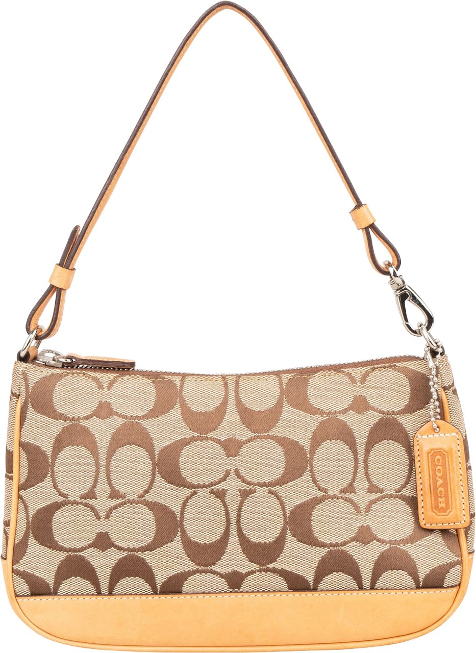 Coach Coach Signature Monogram Pochette Handbag Beige