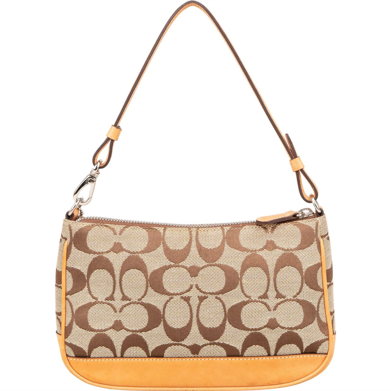 Coach Signature Monogram Pochette Handbag Beige