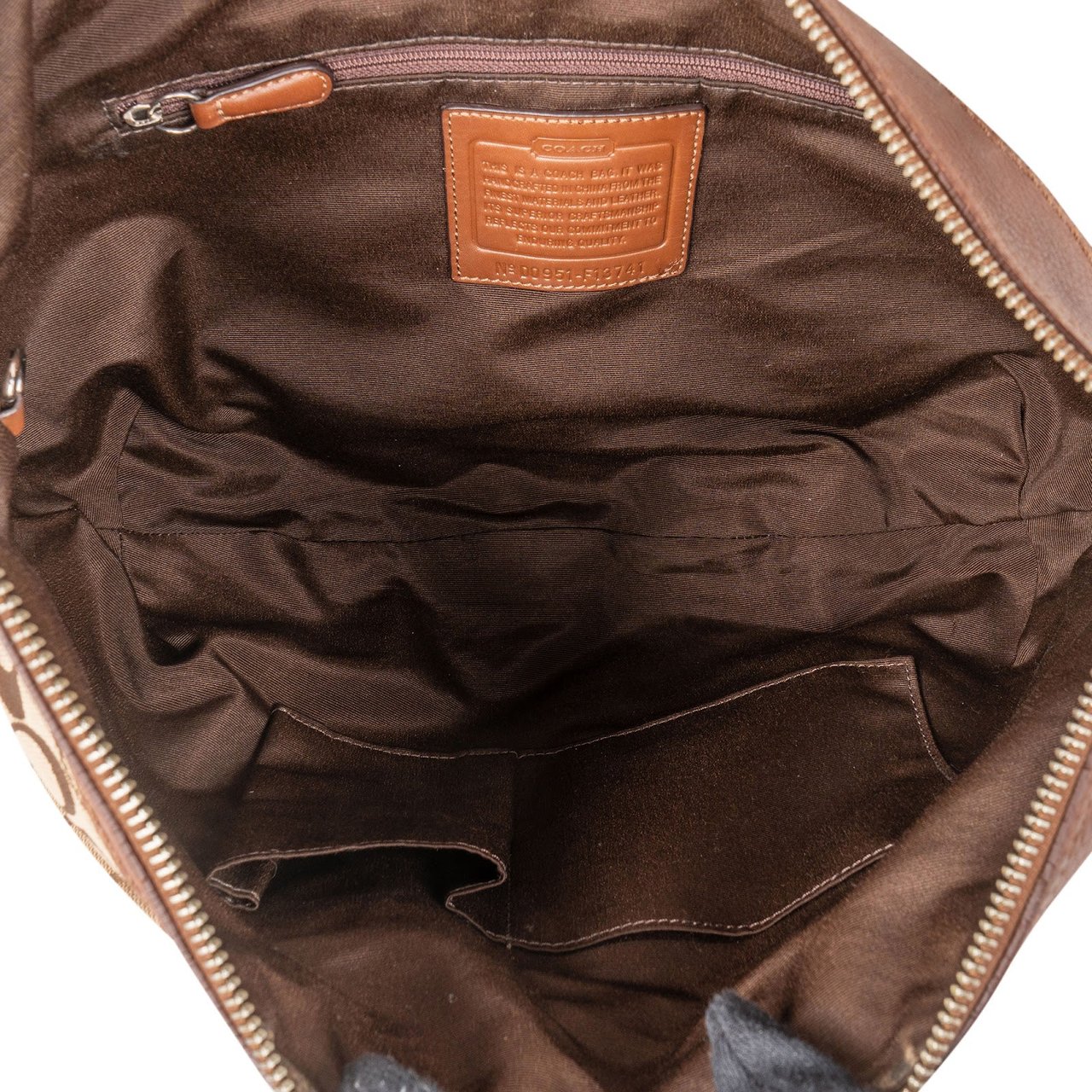 Coach Coach Signature Monogram Pleated Hobo Shoulder Bag Beige