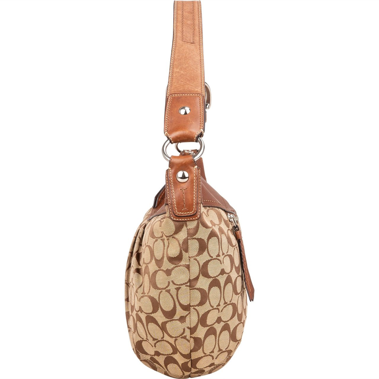 Coach Coach Signature Monogram Pleated Hobo Shoulder Bag Beige