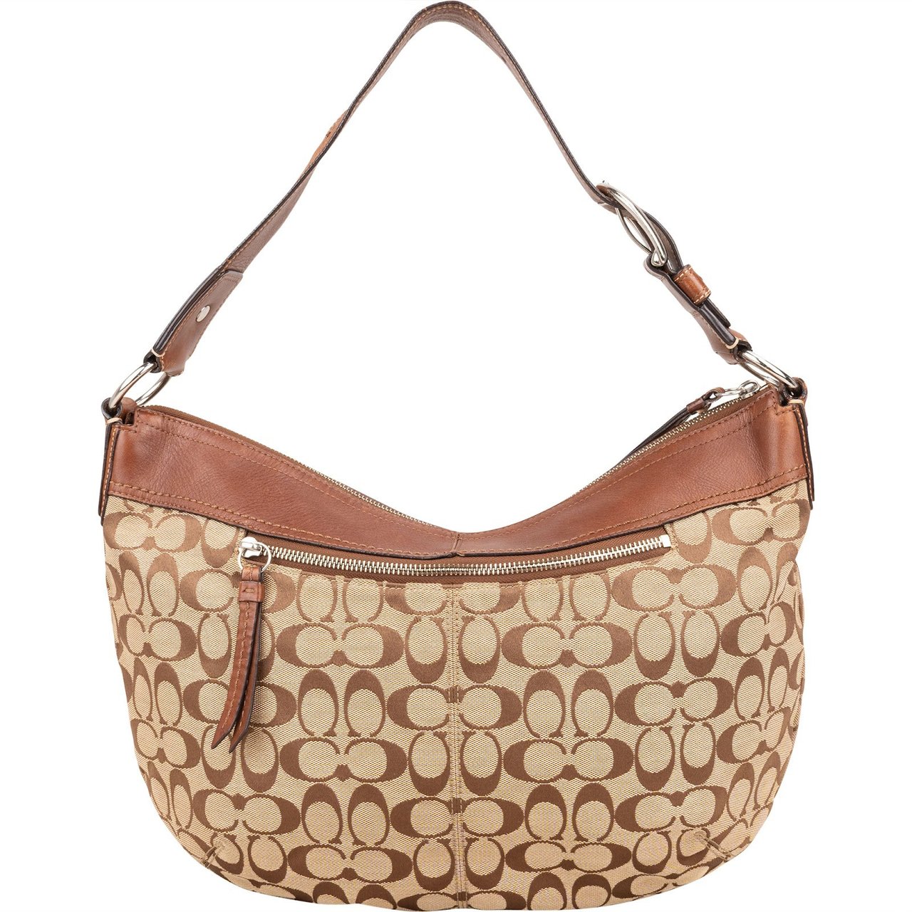Coach Coach Signature Monogram Pleated Hobo Shoulder Bag Beige