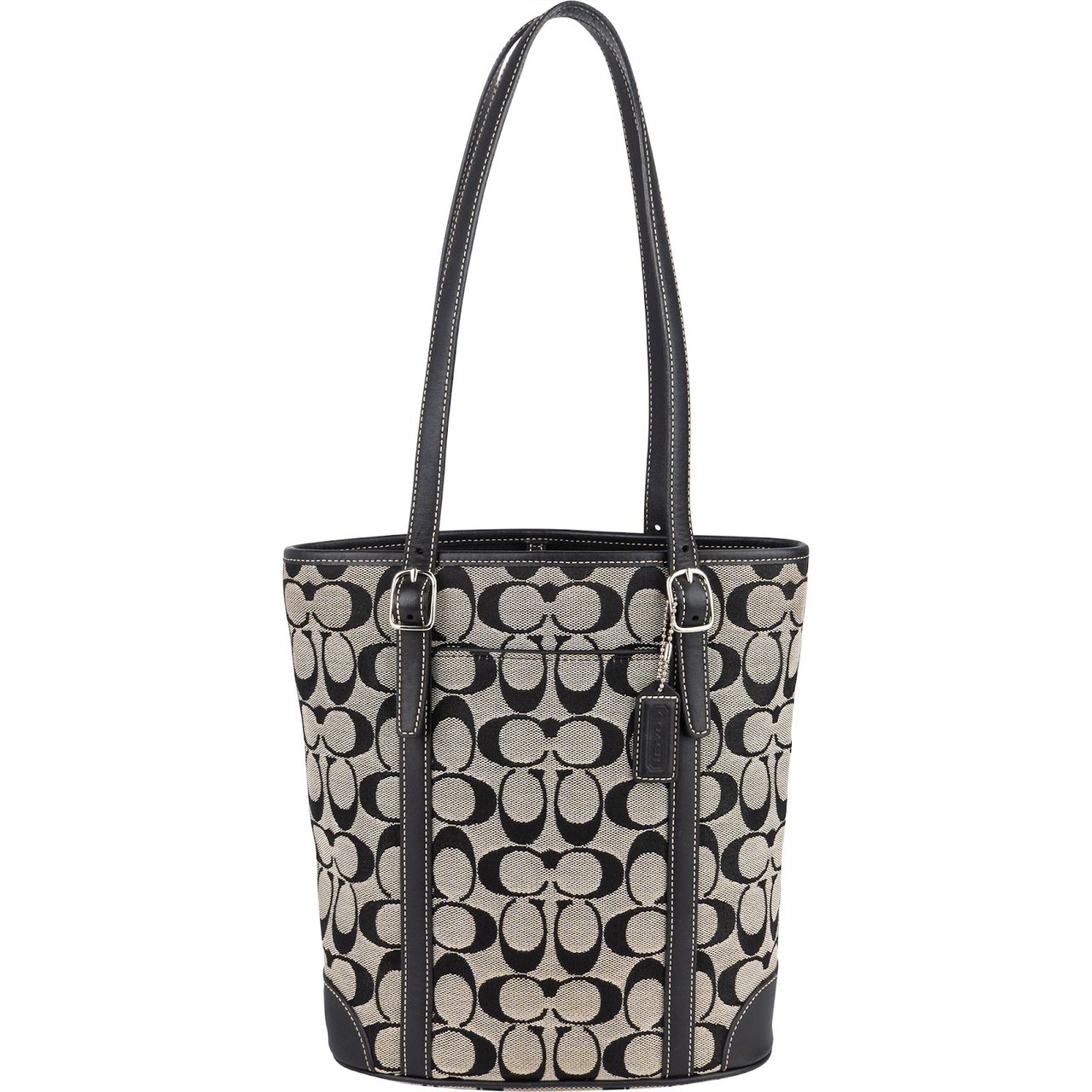 Coach Coach Black Monogram Signature Bucket Tote Shoulder Bag Zwart