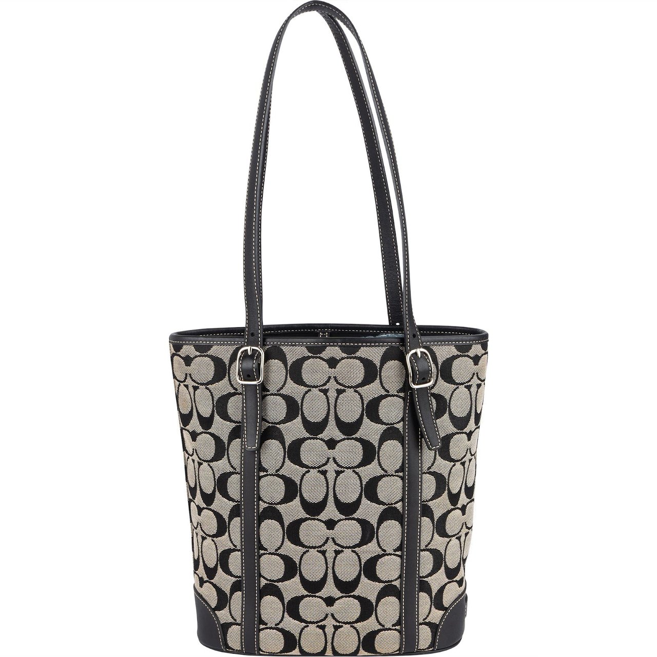 Coach Coach Black Monogram Signature Bucket Tote Shoulder Bag Zwart