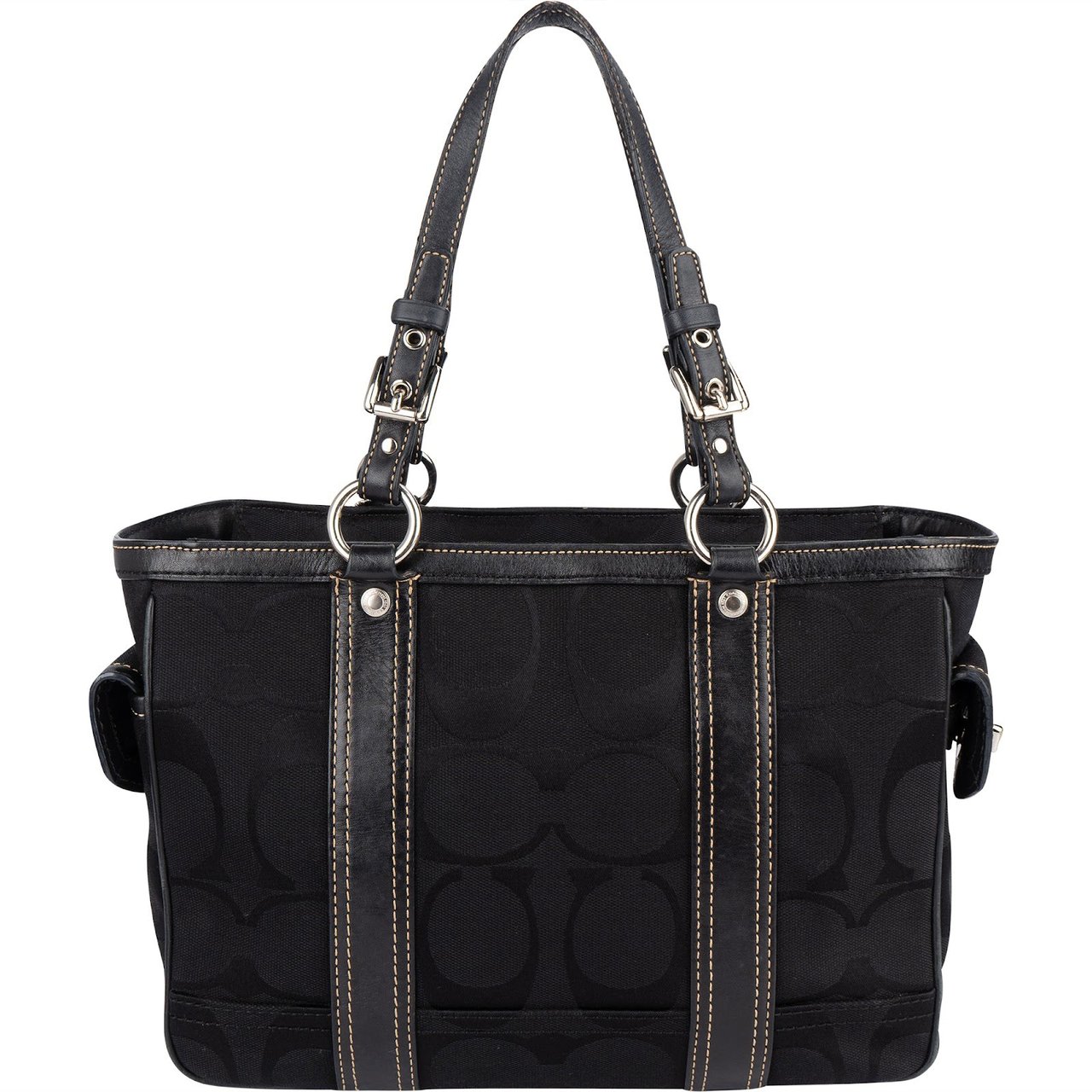 Coach Black Monogram Signature Gallery Tote Shoulder Bag Zwart