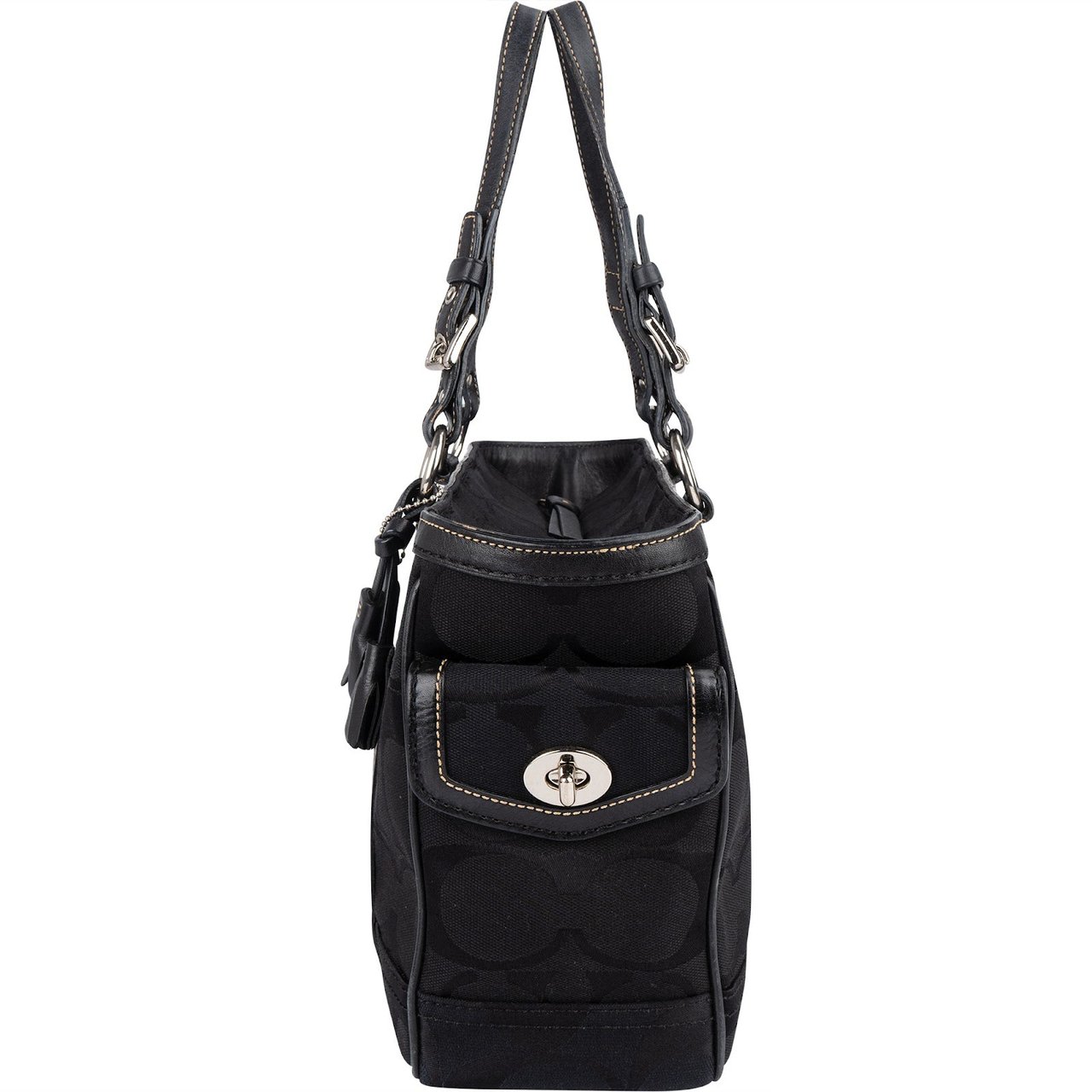 Coach Black Monogram Signature Gallery Tote Shoulder Bag Zwart