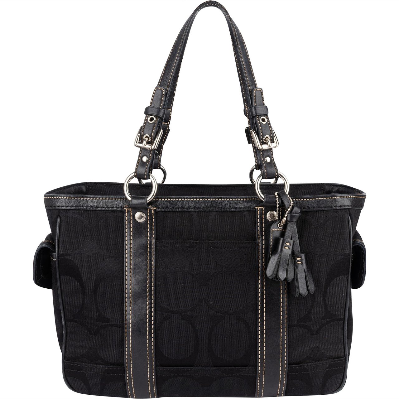 Coach Black Monogram Signature Gallery Tote Shoulder Bag Zwart