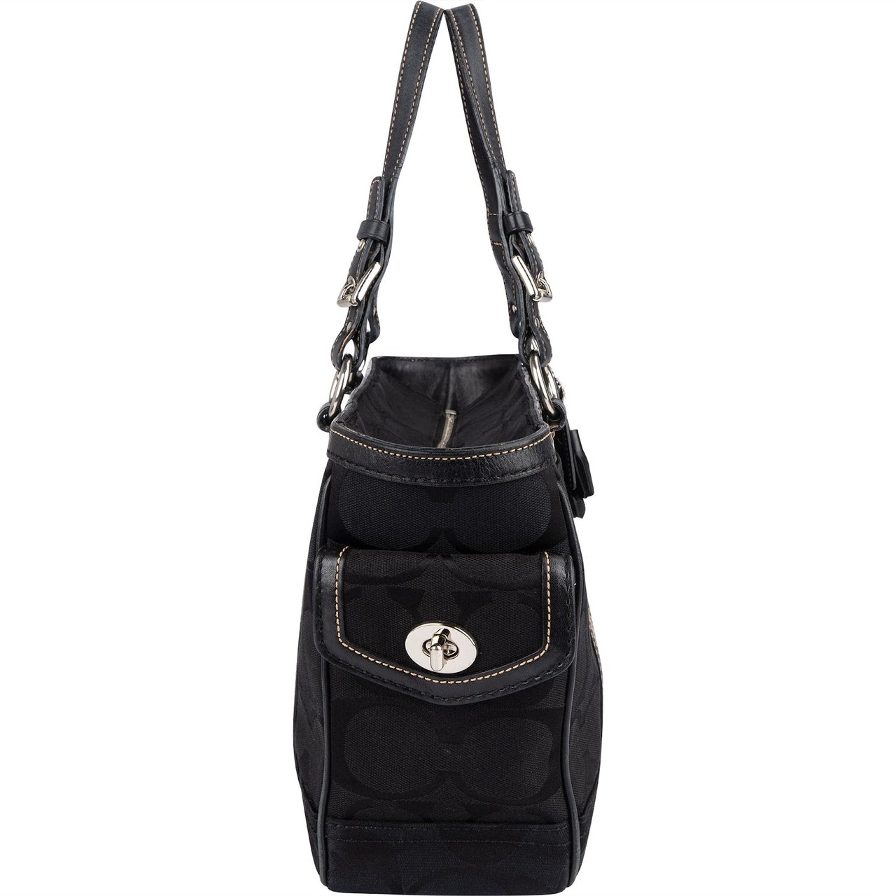 Coach Black Monogram Signature Gallery Tote Shoulder Bag Zwart