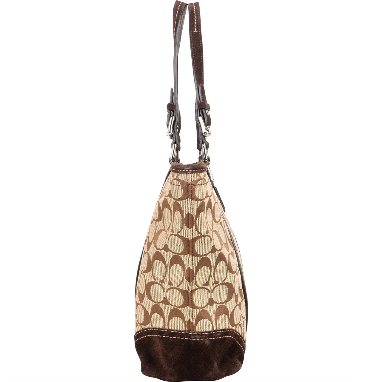 Coach Monogram Signature Gallery Suede Stripe Tote Shoulder Bag Bruin