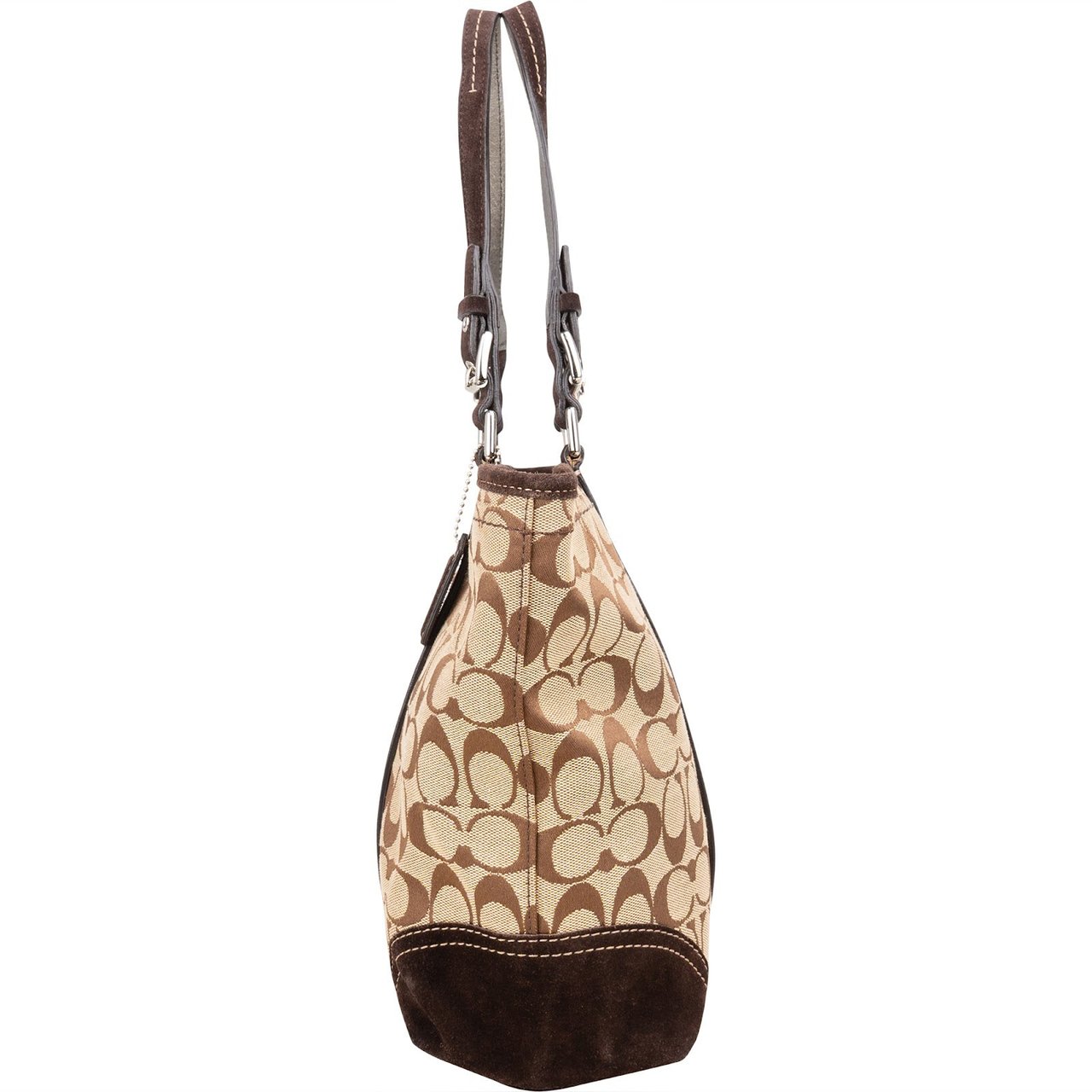 Coach Monogram Signature Gallery Suede Stripe Tote Shoulder Bag Bruin