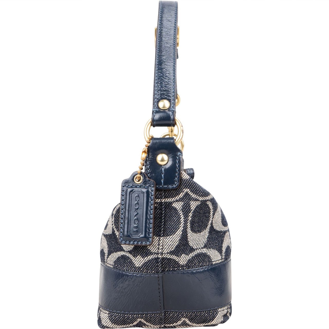 Coach Coach Blue Monogram Signature Denim Demi Mini Handbag Blauw