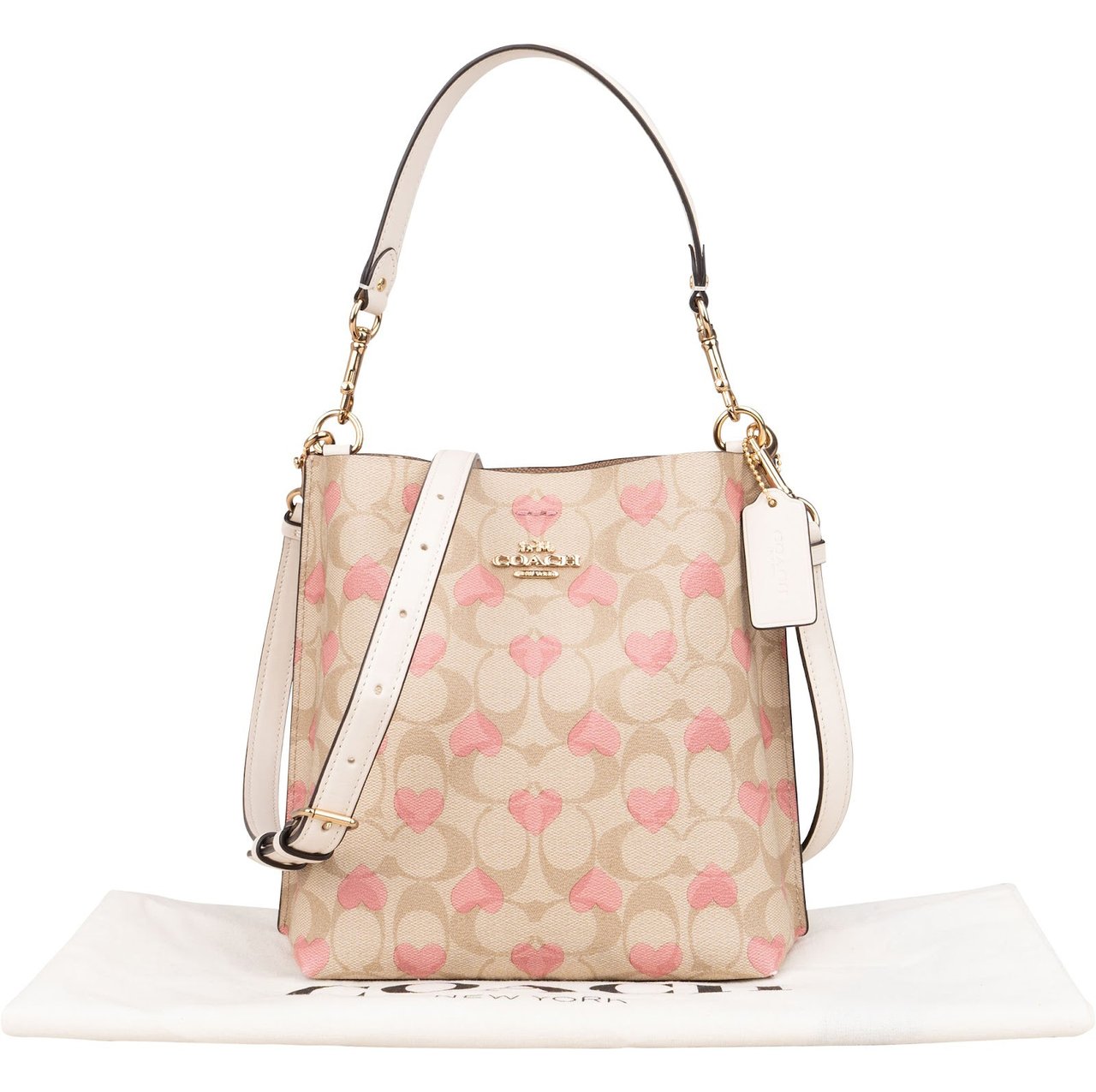 Coach Coach Signature Monogram Heart Print Mollie Bucket Handbag Beige