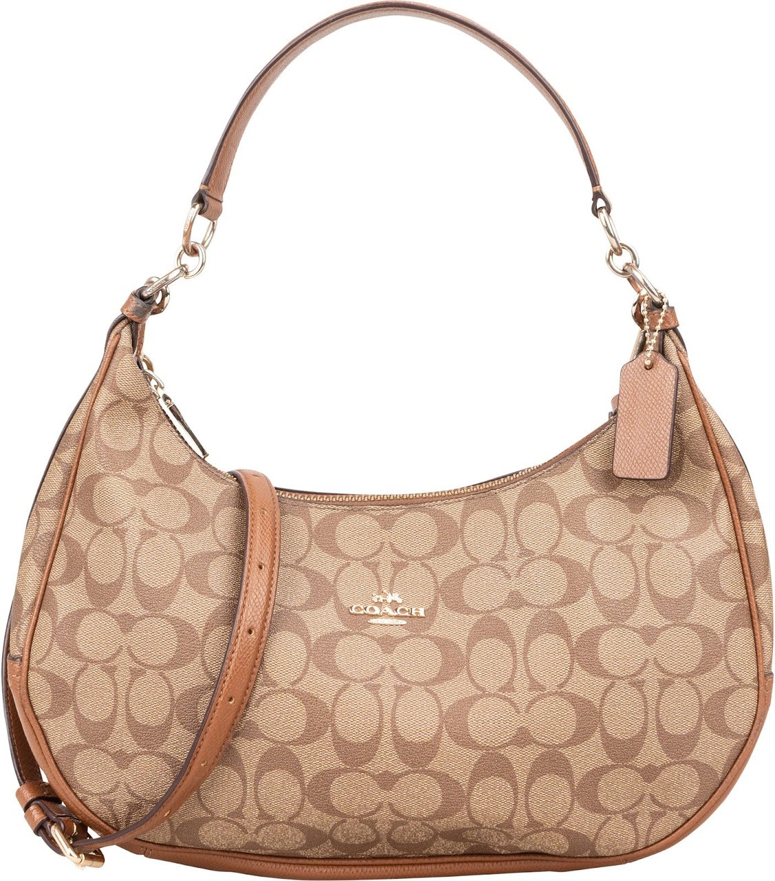 Coach Coach Monogram Signature Coated Canvas Ellen Hobo Shoulder Bag Bruin