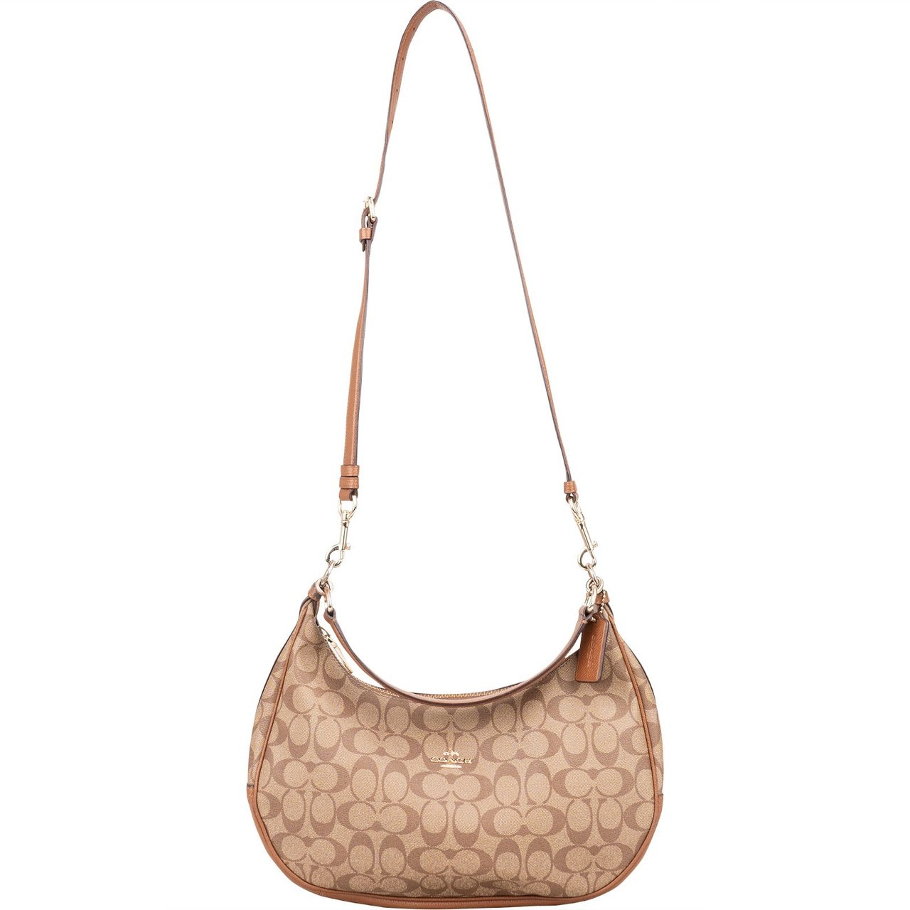 Coach Coach Monogram Signature Coated Canvas Ellen Hobo Shoulder Bag Bruin