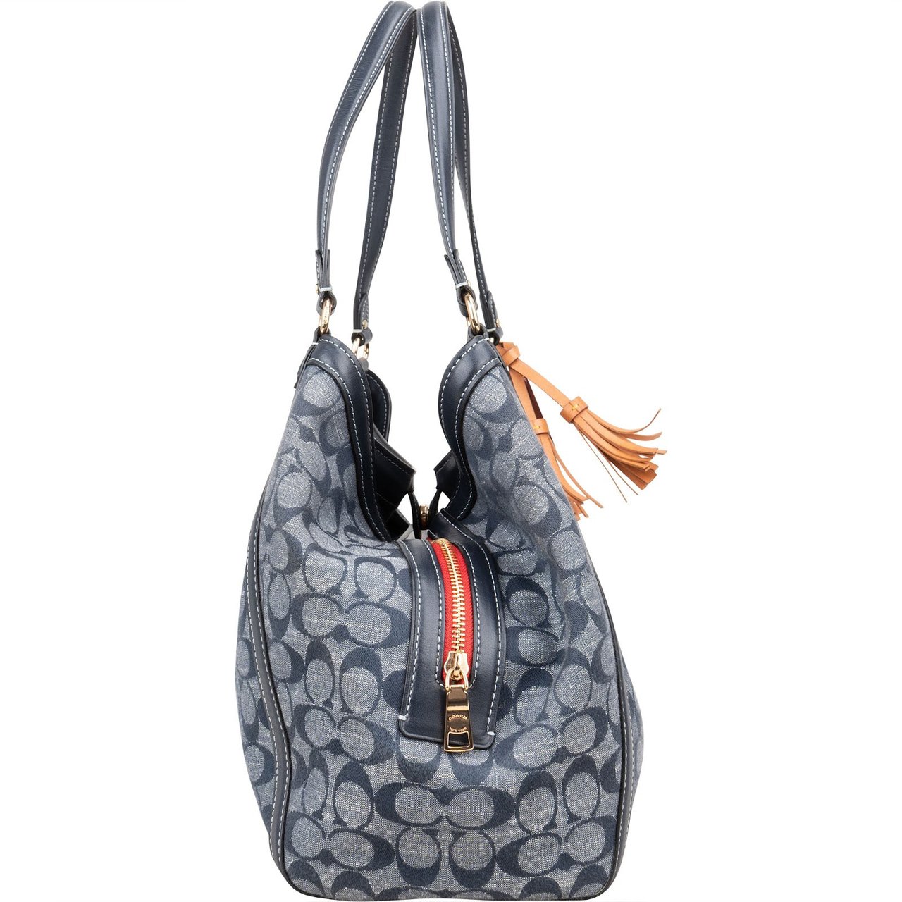 Coach Coach Monogram Signature Chambray Legacy Denim Shoulder Bag Blauw