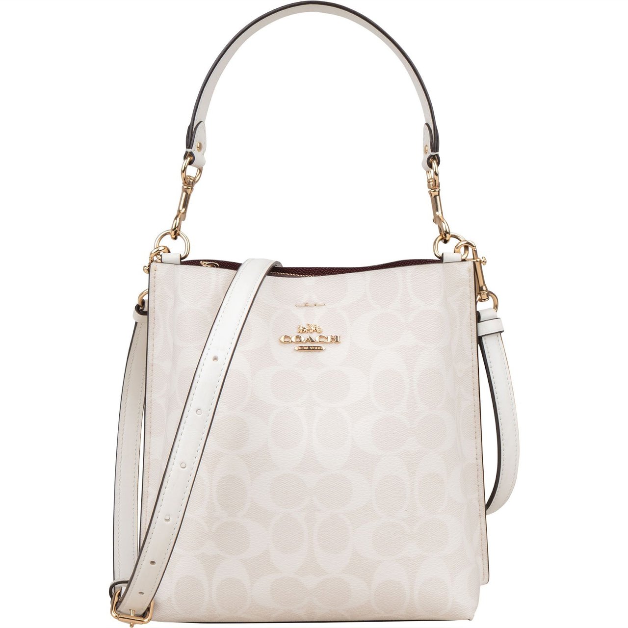 Coach Coach Monogram Signature Canvas Town Bucket Crossbody Handbag Wit