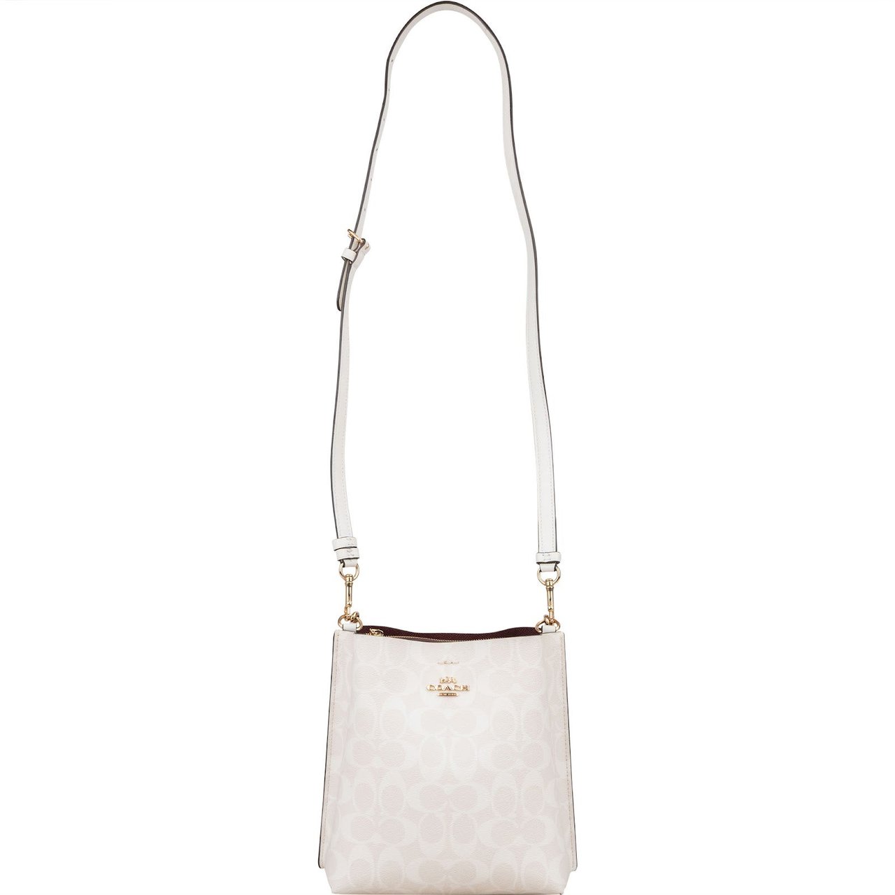 Coach Coach Monogram Signature Canvas Town Bucket Crossbody Handbag Wit