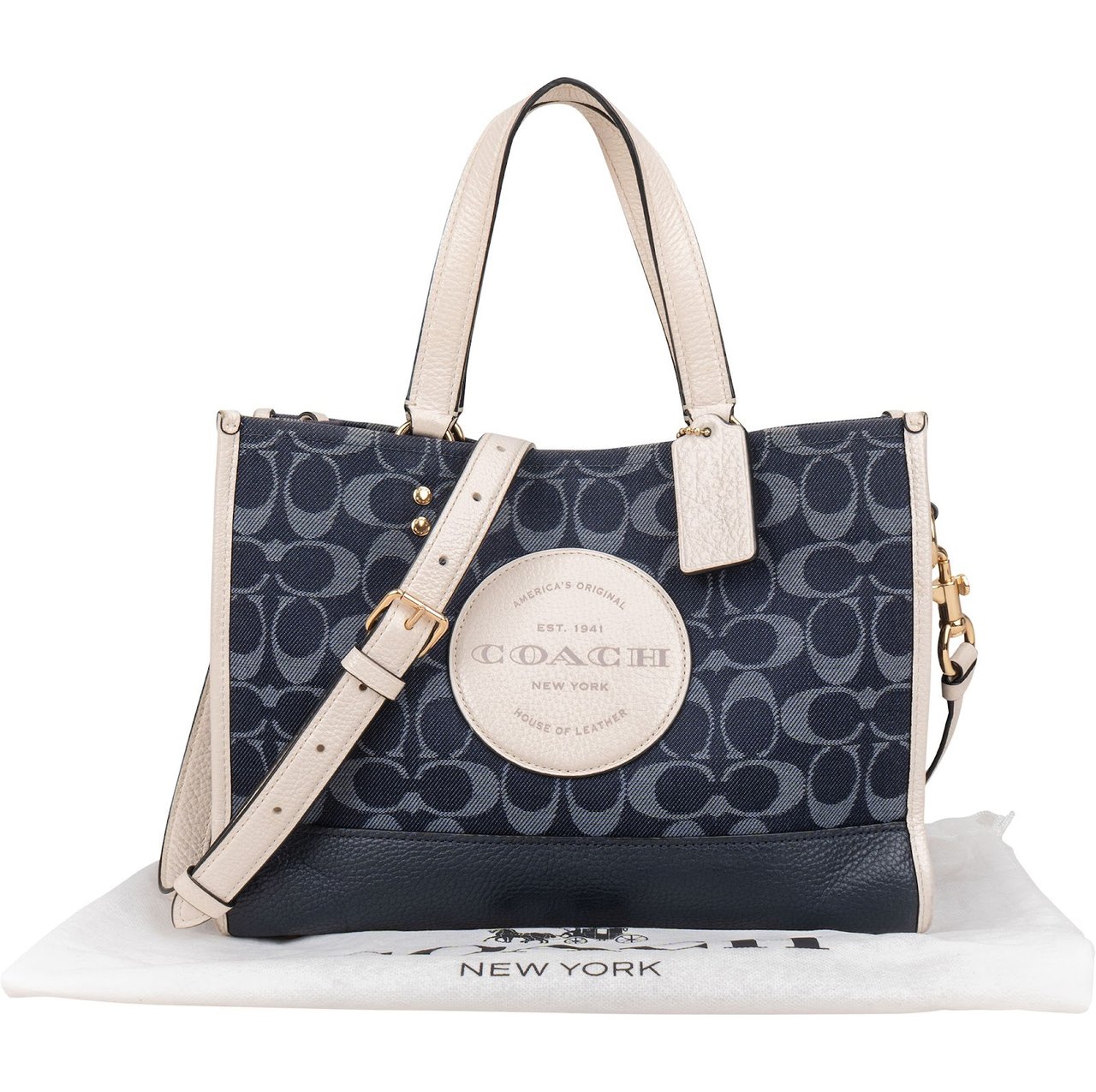Coach Coach Monogram Signature Chambray Denim Handbag Blauw