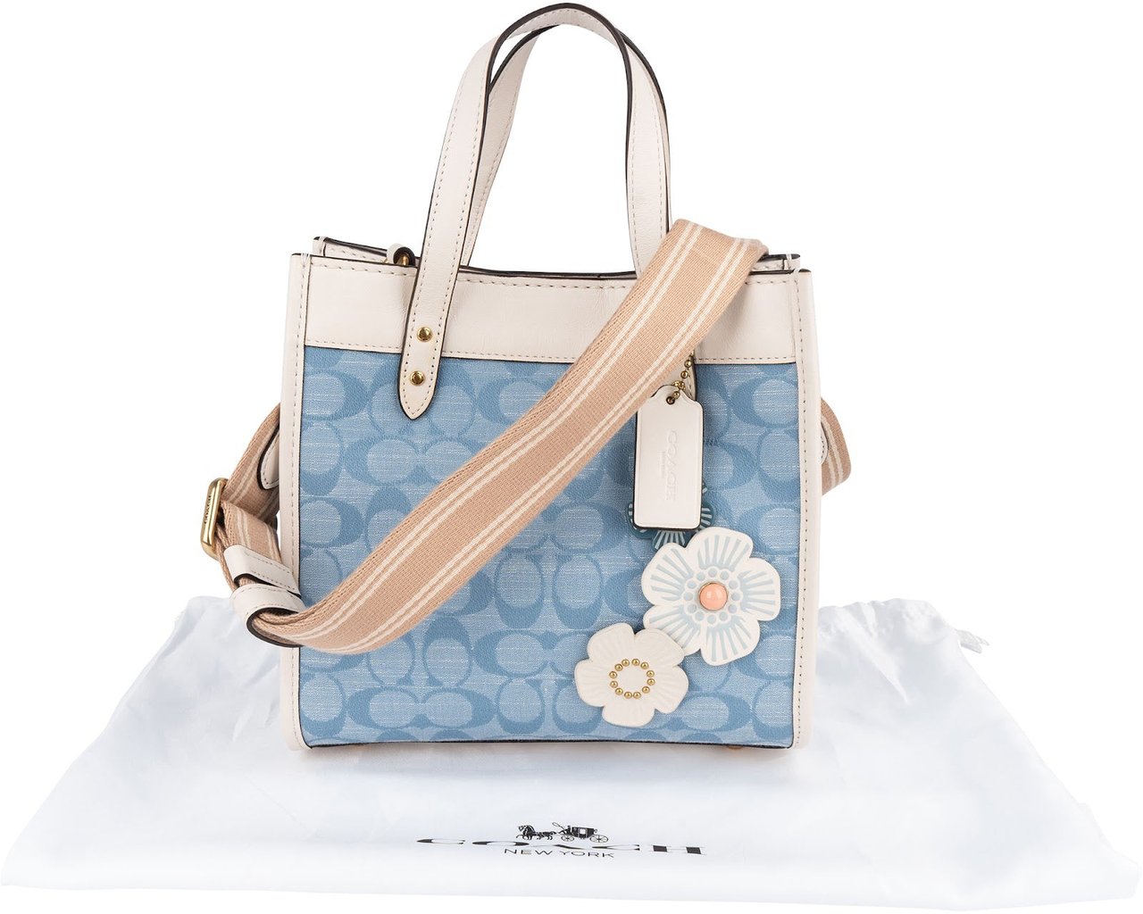 Coach Coach Monogram Signature Chambray DenimT 22 Floral Crossbody Bag Lichtblauw