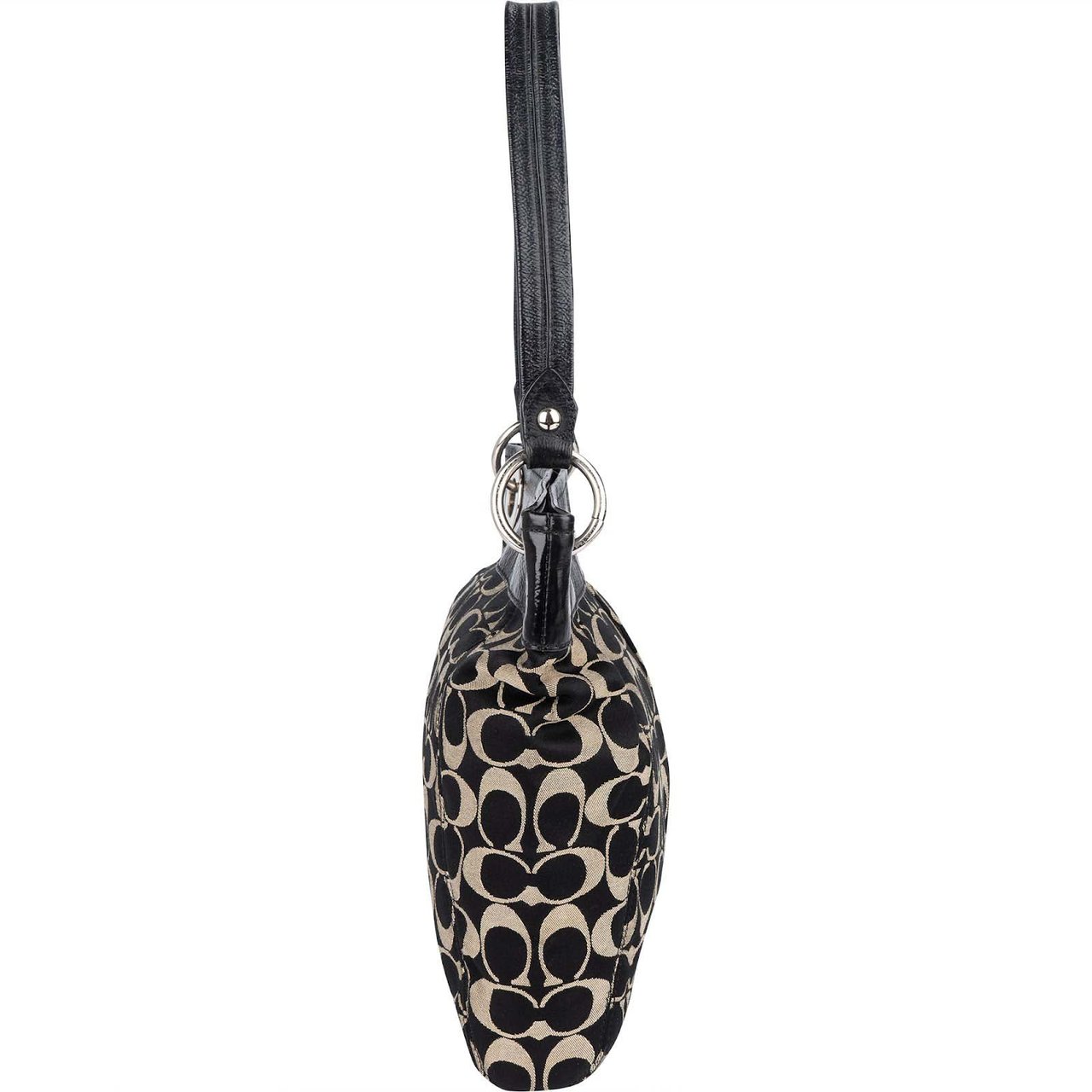 Coach Coach Black Monogram Signature Pleated Tote Shoulder Bag Zwart