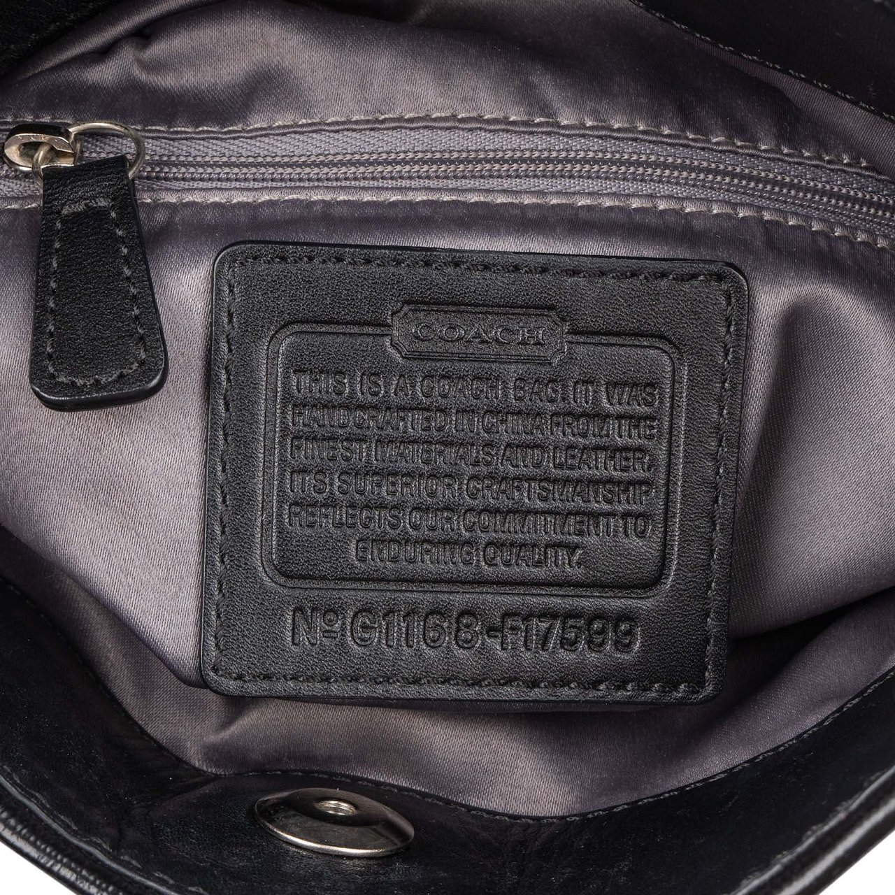 Coach Coach Black Monogram Signature Pleated Tote Shoulder Bag Zwart