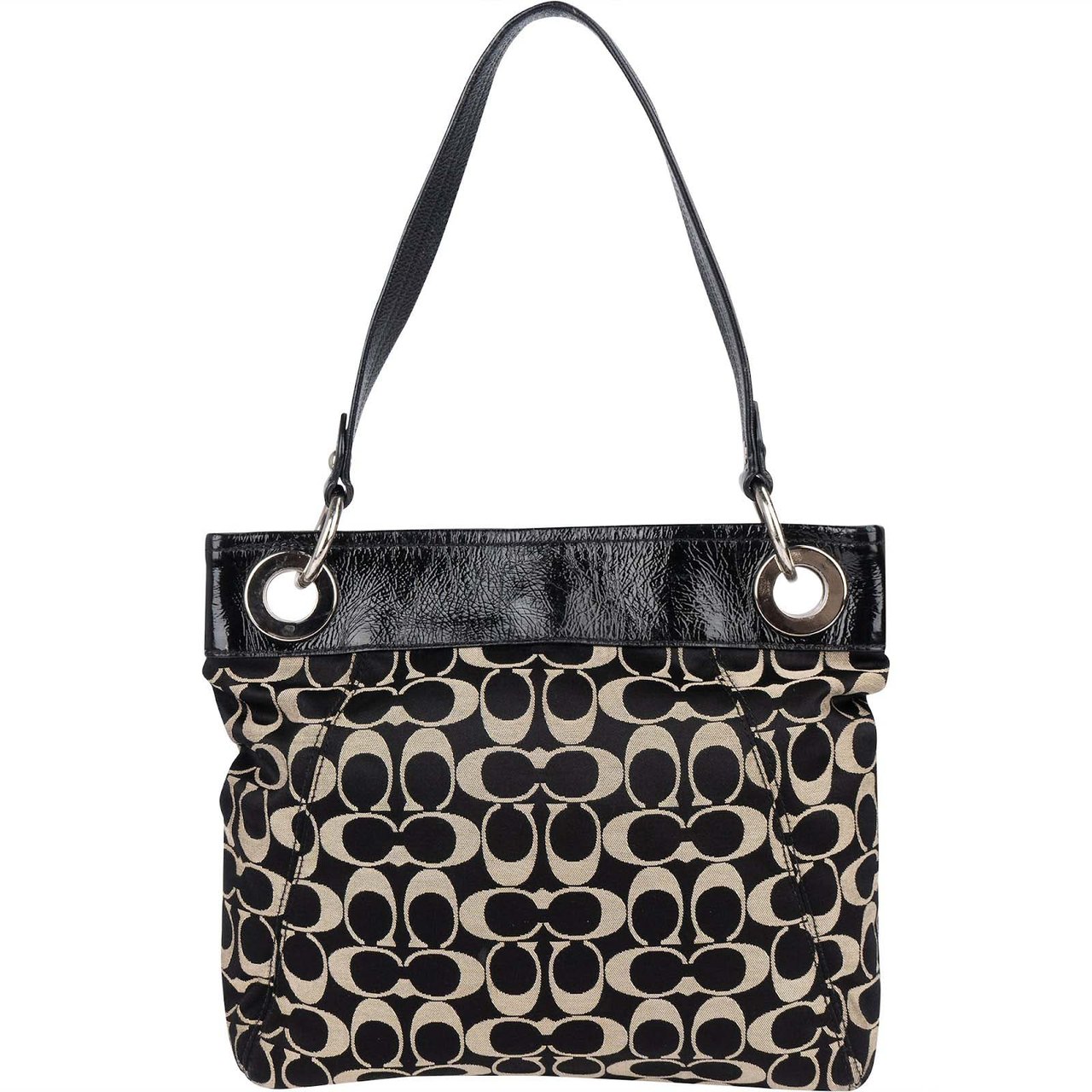 Coach Coach Black Monogram Signature Pleated Tote Shoulder Bag Zwart