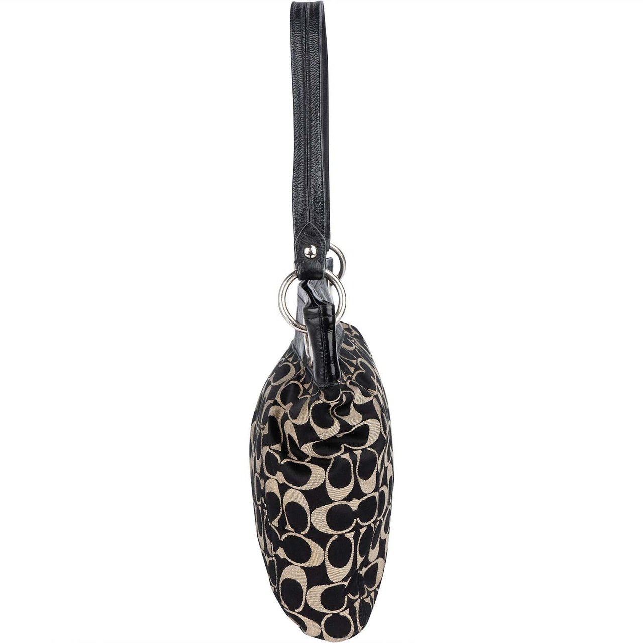 Coach Coach Black Monogram Signature Pleated Tote Shoulder Bag Zwart