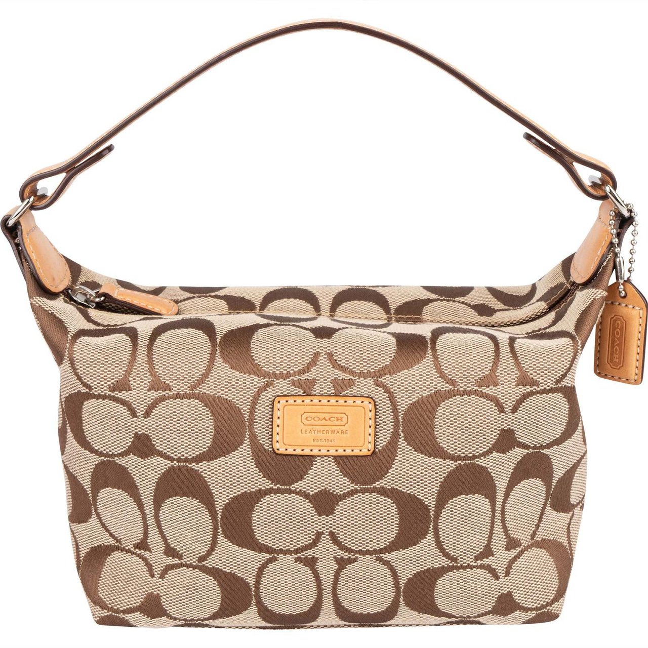 Coach Coach Monogram Signature Canvas Demi Pouch Handbag Bruin