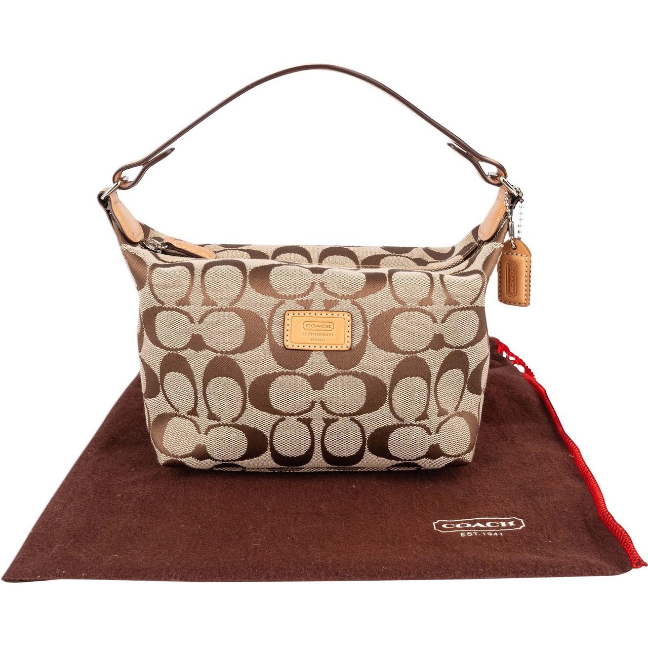 Coach Coach Monogram Signature Canvas Demi Pouch Handbag Bruin